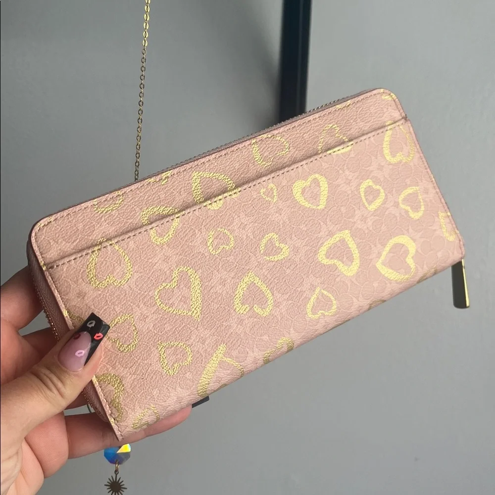 Coach Pink and Gold Heart Pattern Wallet
